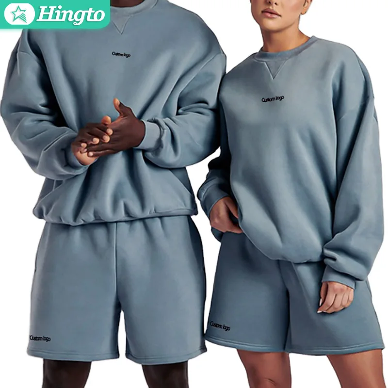 Couple clothes streetwear sweat suit two pieces set blank gym sports track suit men shorts sets in training