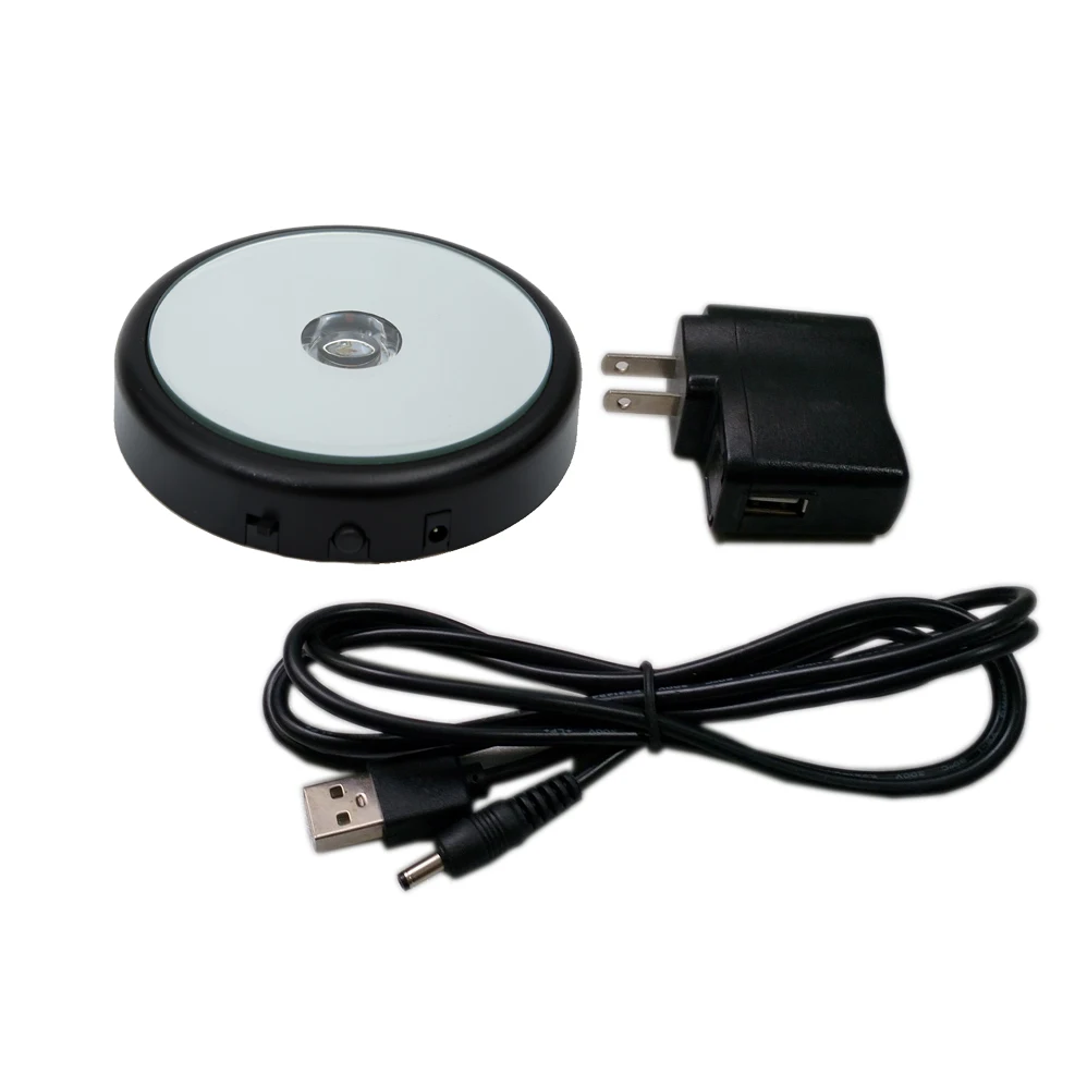 BOSHI Matt black plastic battery operated led  light round base with mirror top display