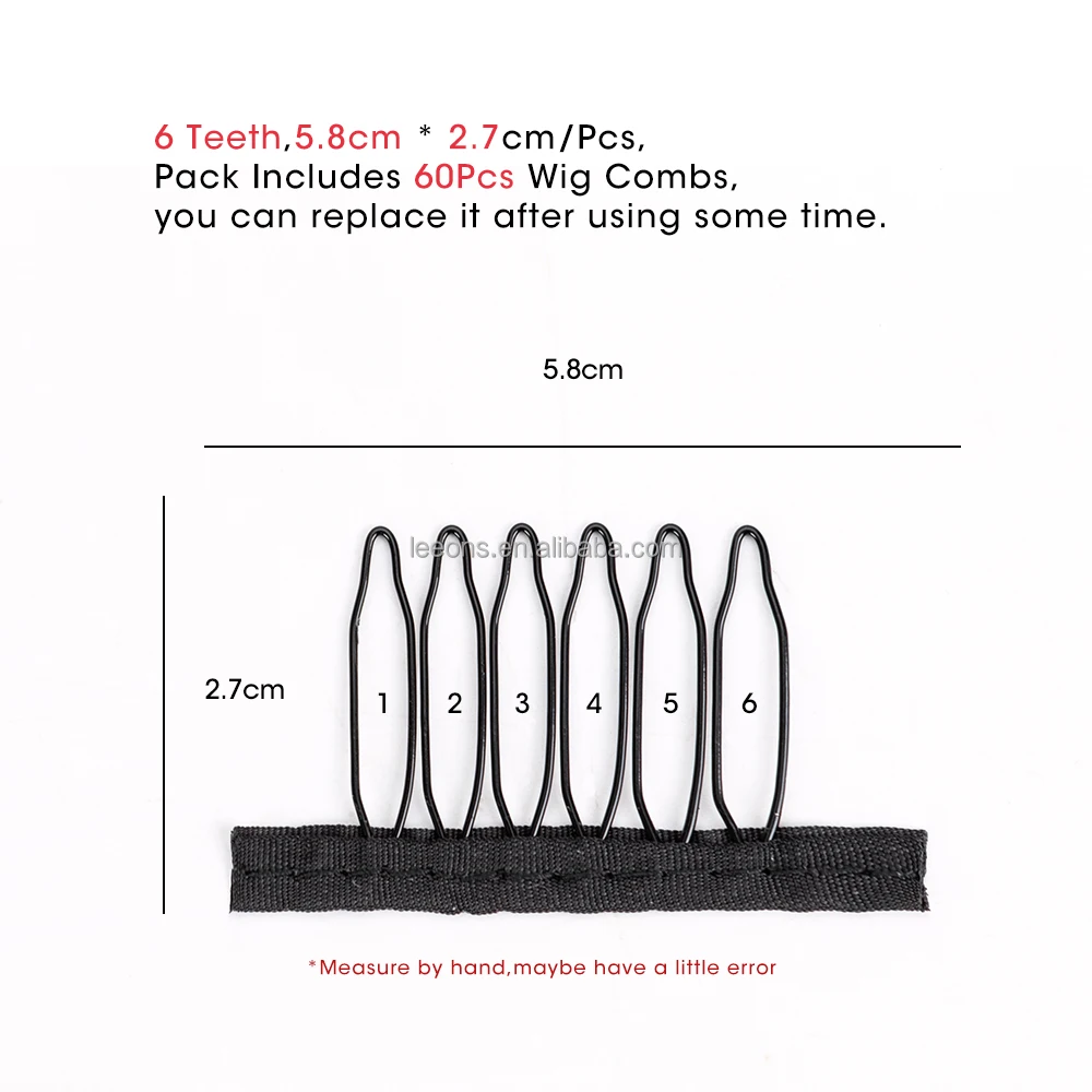 Leeons 6 Teeth 7 Teeth 30mm Black Color Wig Comb Clips Metal Hair Combs for Making Wigs Ponytail Accessories