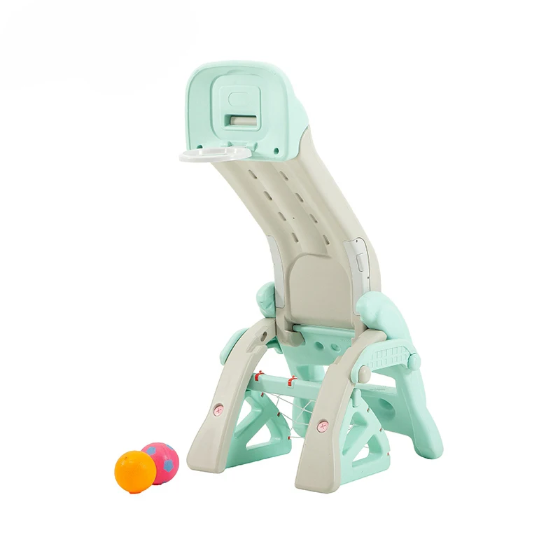 Multi-functional indoor children slide and basketball stand dual-use combination toys