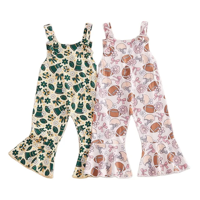 Summer KidsOveralls Flowers Rugby Print Sleeveless Casual  Suspender Baby Girls Pant