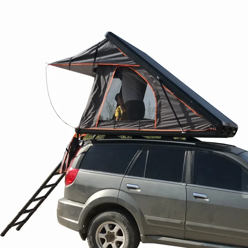 2-3 Person Aluminum Shell Triangle Roof Top Tent Camping Outdoor Hard Shell Car Rooftop Tent