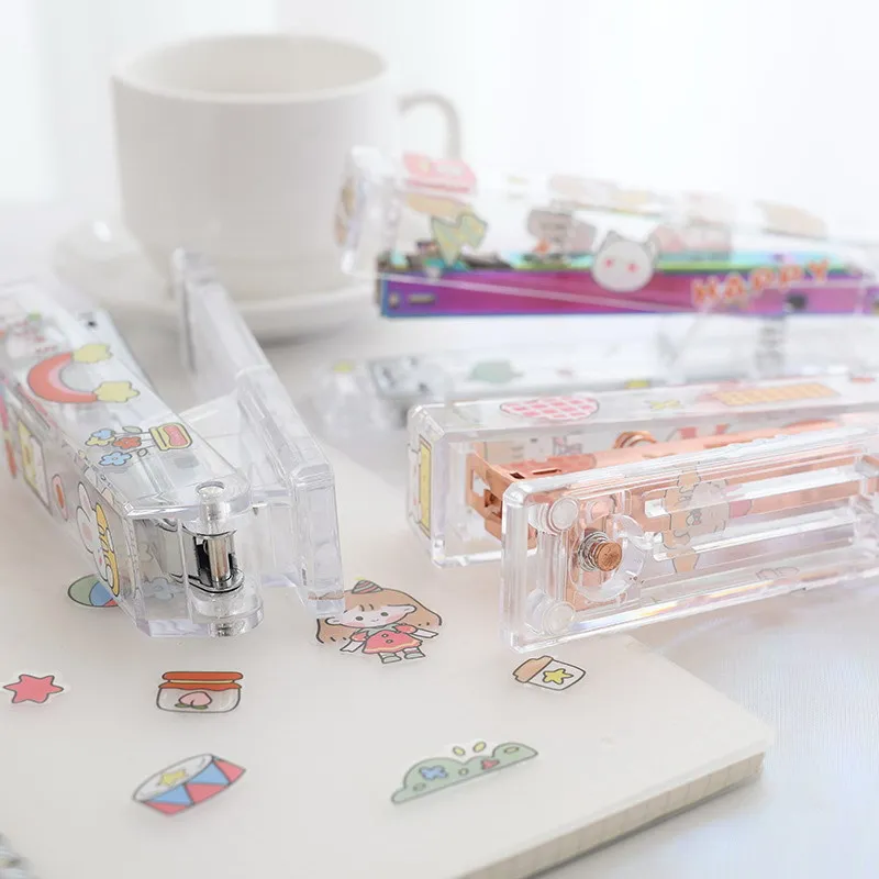 Ins Wind Rose Gold Transparent Stapler Office Labor Saving Binding Machine Diy Girl Heart Large Size Stapler