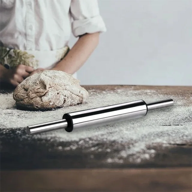 Factory directly sale  Christmas long handle kitchen stainless steel rolling pin for baking