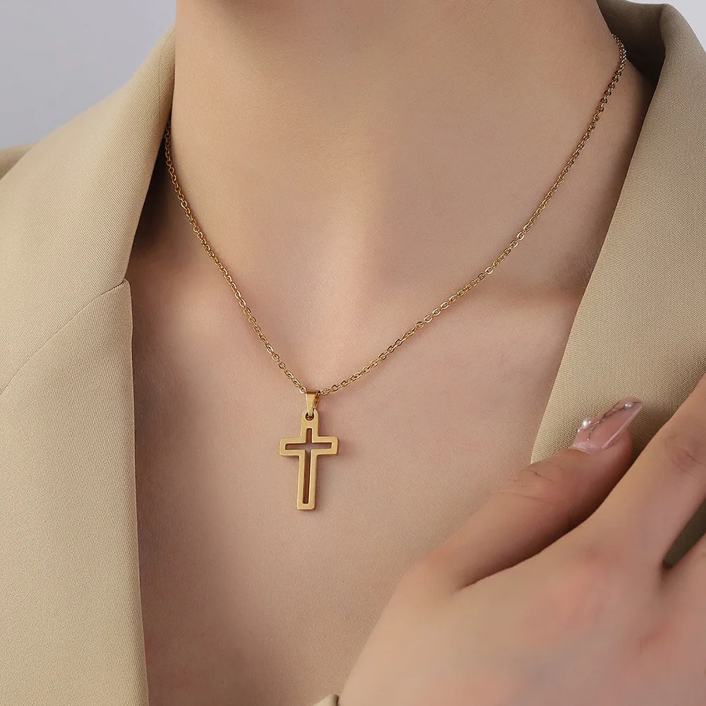 Kinling OEM Design Fashion Gold Sliver Stainless Steel Cross Pendant Chain Necklace