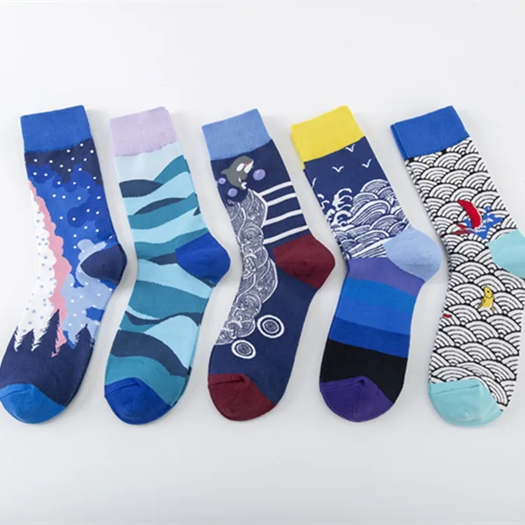 Custom High Quality Winter Socks Cotton Jacquard Women Dress Socks Colorful Festival Crazy Funny Men Crew Socks