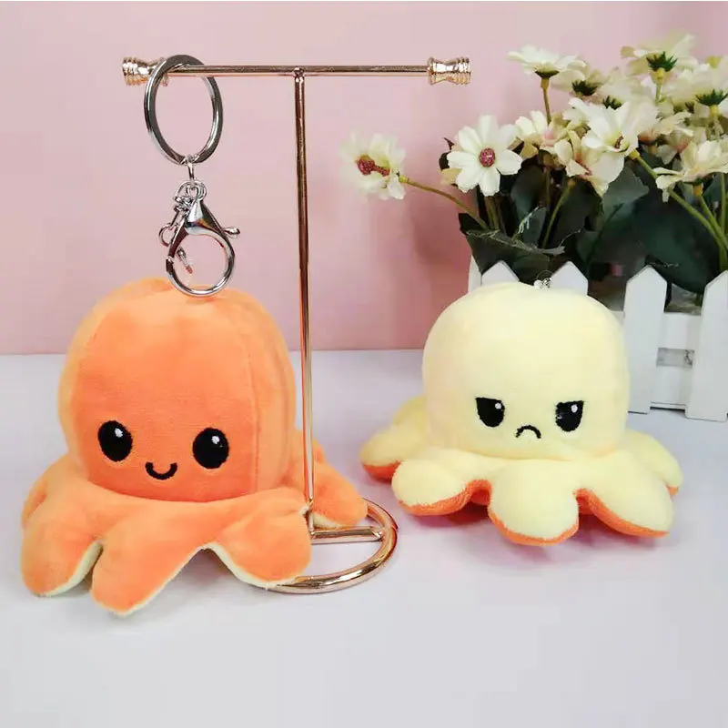 
Wholesale bag pencil case decor gift double-sided reversible octopus flip design plush keychain custom pendant octopus keychain 