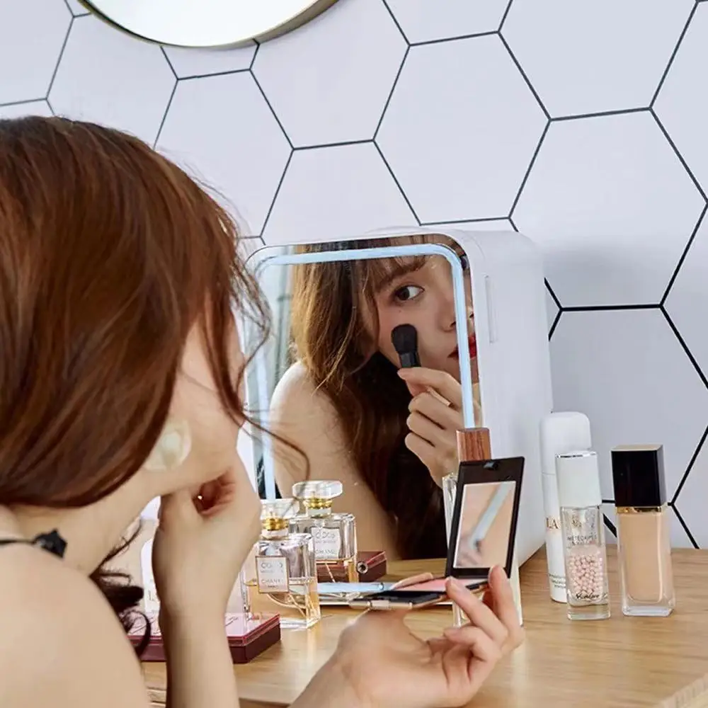 
8L Beauty Small Refrigerator Cosmetic Customize Mini Car Minibar Makeup Skincare Fridge For Cosmetic With Mirror 