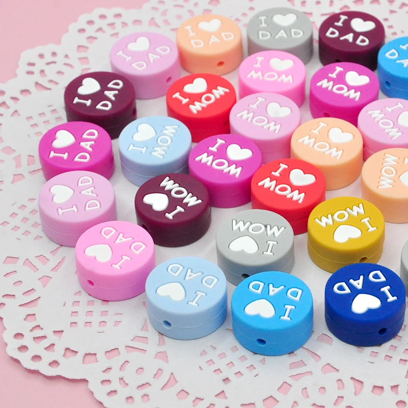 New Mom Necklace Beads Safe Eco I Love Mon Dad Silicone Beads