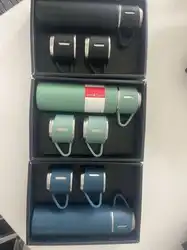 Dameida outdoor portable 2pcs 304 stainless steel business double wall vacuum flask thermos cup water bottle gift box set