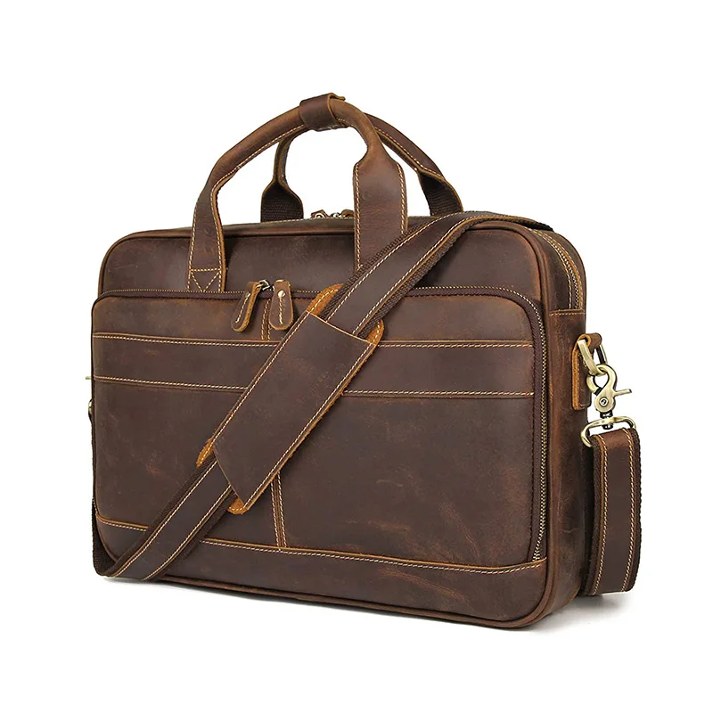 Large Capacity 17 inch 100% full grain leather Sturdy top handle Vintage Shoulder briefcases
