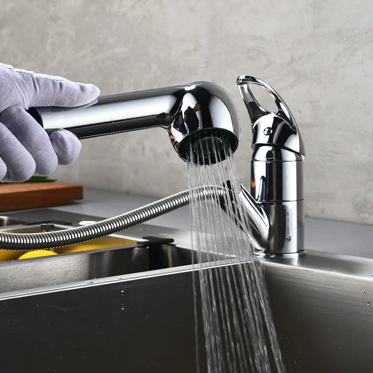 European Pull out Kitchen Tap 360 Degree Swivel Spout Kitchen Sink Mixer Tap With 2 Water Outlet Modes