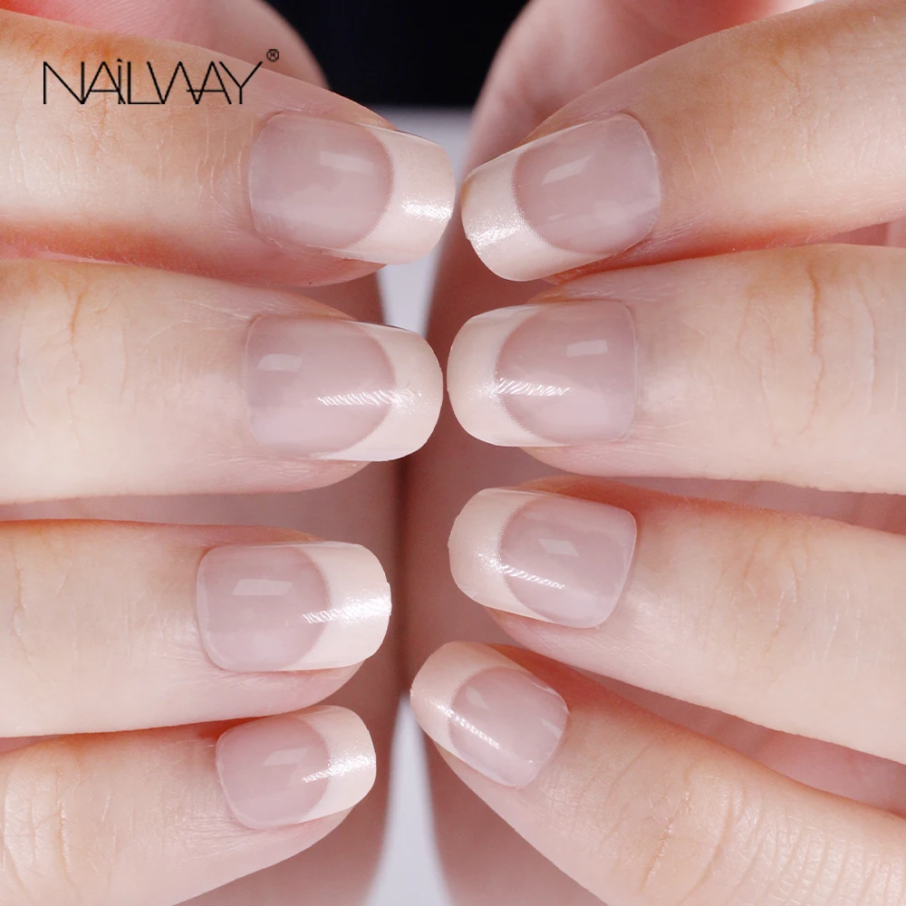 Wholesale Short Pink French False Nail Artificial French Fake Nails Online Faux Ongles Full Cover Press On Nails Vendors