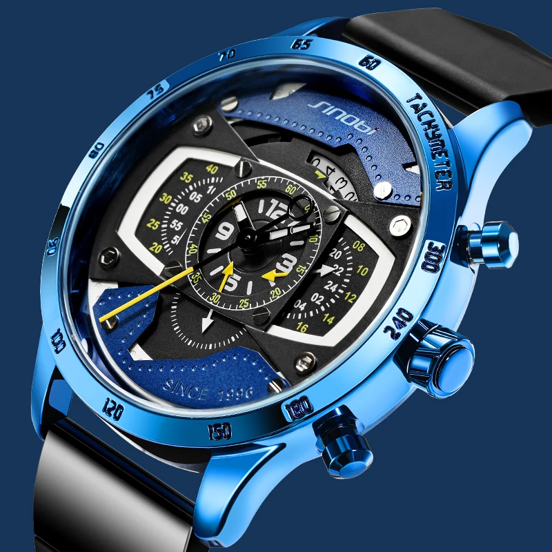 SINOBI S9789G Chronograph mens luxury watch Calendar Chronograph Silicone Band Automatic Quartz Watches jam tangan pria