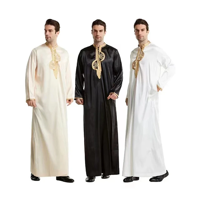 2024 Middle East Men Muslim Robes Dubai Kaftan men Islamic Clothing Arab Middle Embroidery Round Neck Robe Prayer Eid Clothes