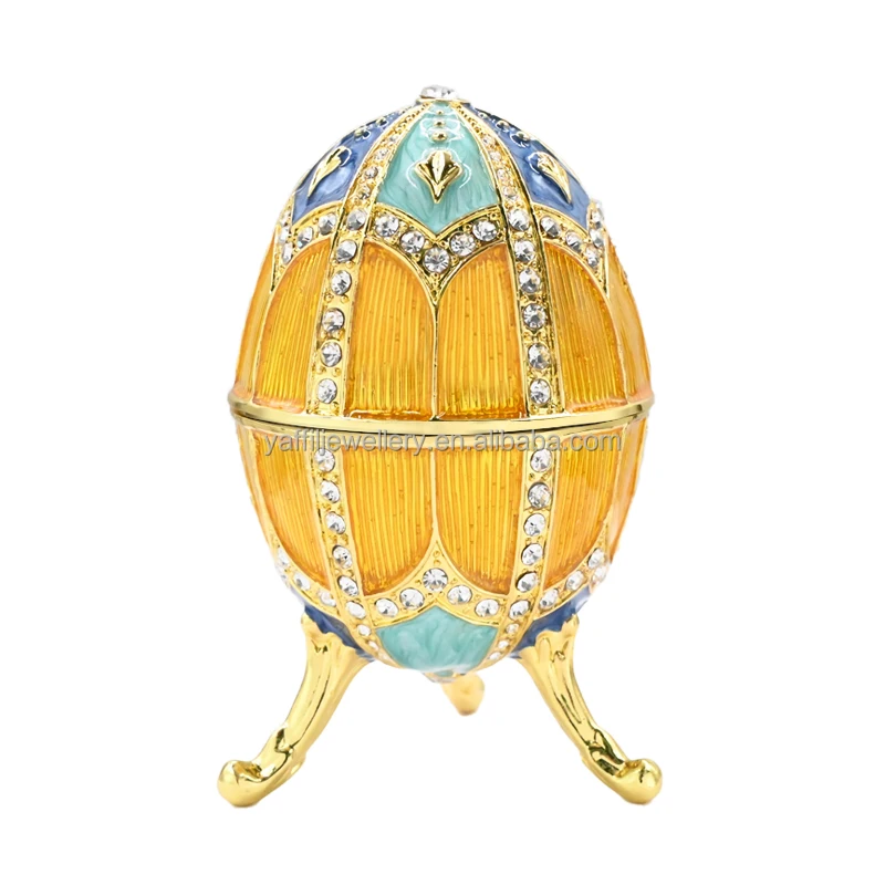 YAFFIL Yellow brass Egg Jewelry storage box Home decor music box