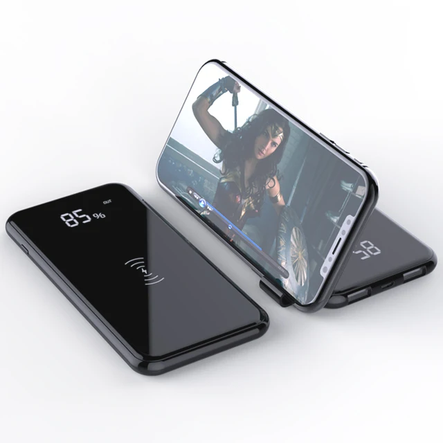 Dropshipping Dual Usb 10000mah Mirror Wireless Power Bank With LCD  Digital Screen For All Mobile Phone