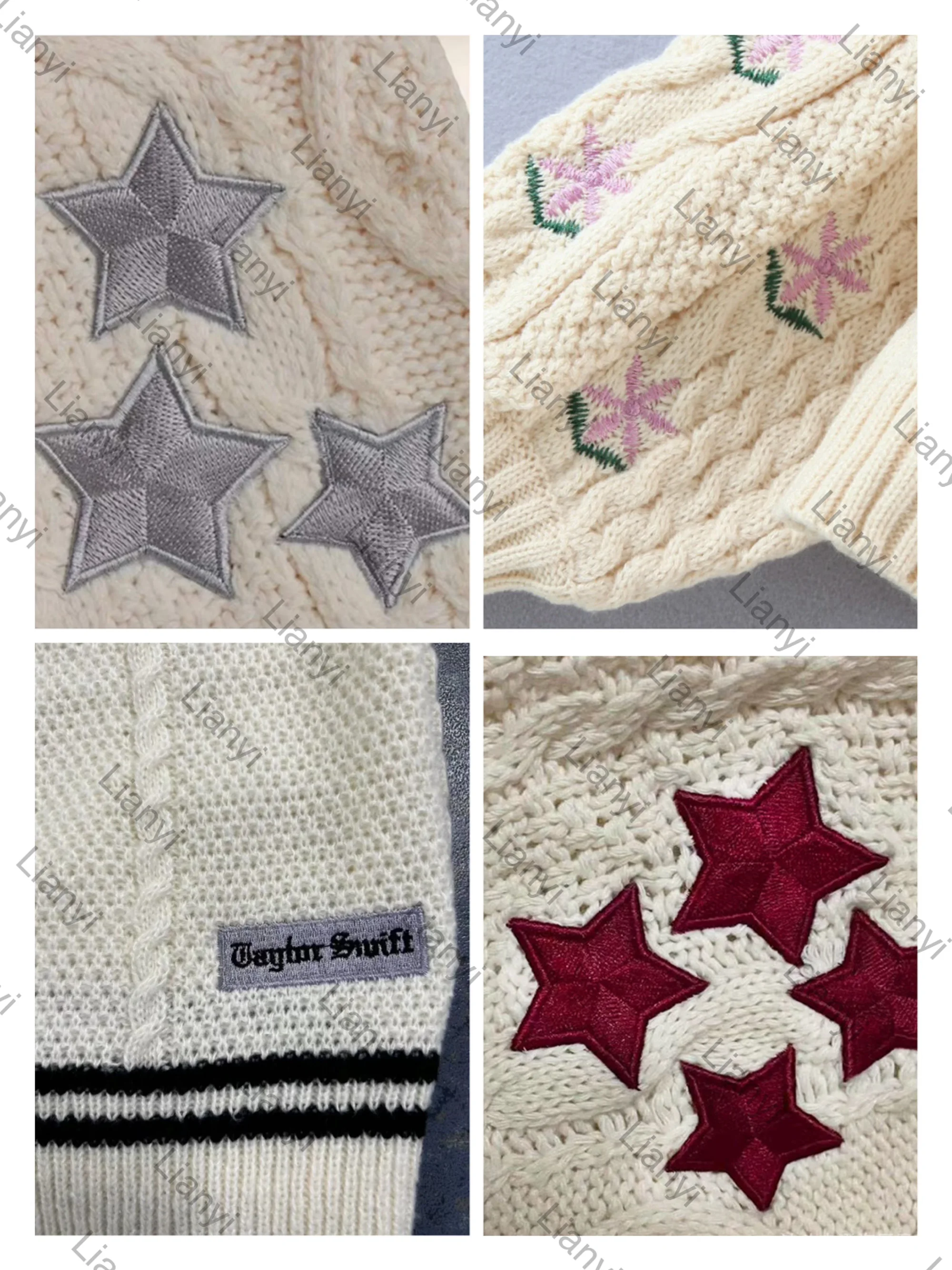 Custom Logo Autumn Fashion Flower Embroidery Twists V-neck Lantern Sleeve Cardigan Women Sweater Knit Cardigans Coats