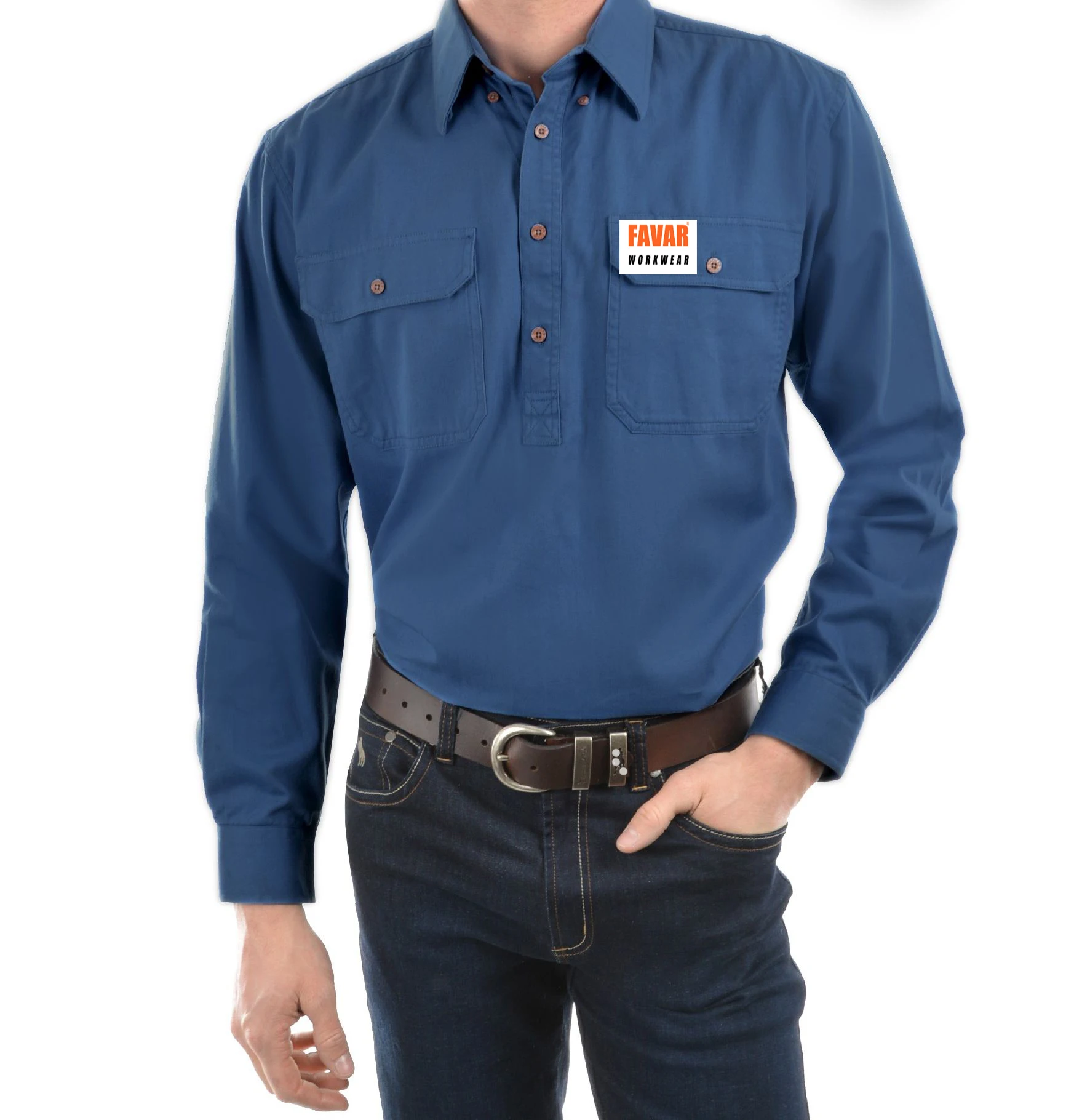 100%Cotton Drill Women Men Dustproof Safety Work Shirts Two Pockets Uniform Work Shirt