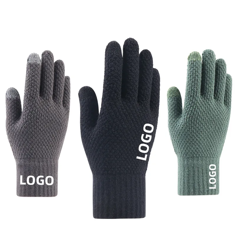 Customized Winter Gloves Logo Touch Screen Solid Color Adult Thickened Winter Waterproof Gloves Jacquard Warm Winter Ski Gloves