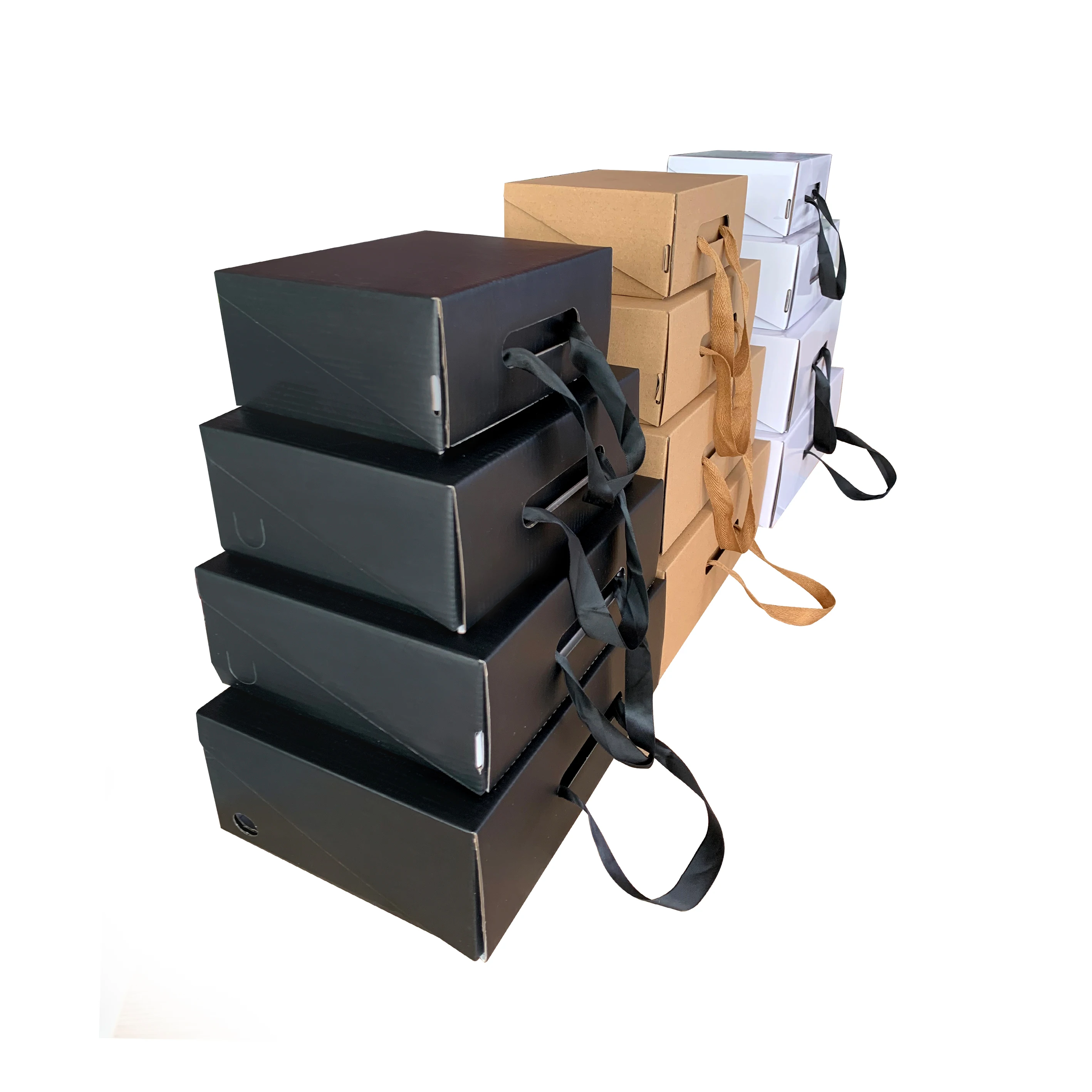 Custom Corrugated Cardboard Handbag Boots Heel Sneaker Sho Packaging Boxes With Ribbon Handle