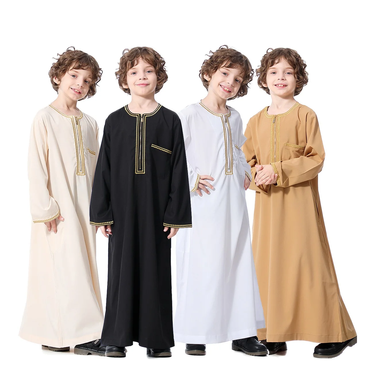 New2023 Dubai Arab Muslim Kids Boys Clothes Abaya Caftan Robes Islamic Ramadan Clothing Oman Arabic Qatar Child Kaftans Costumes