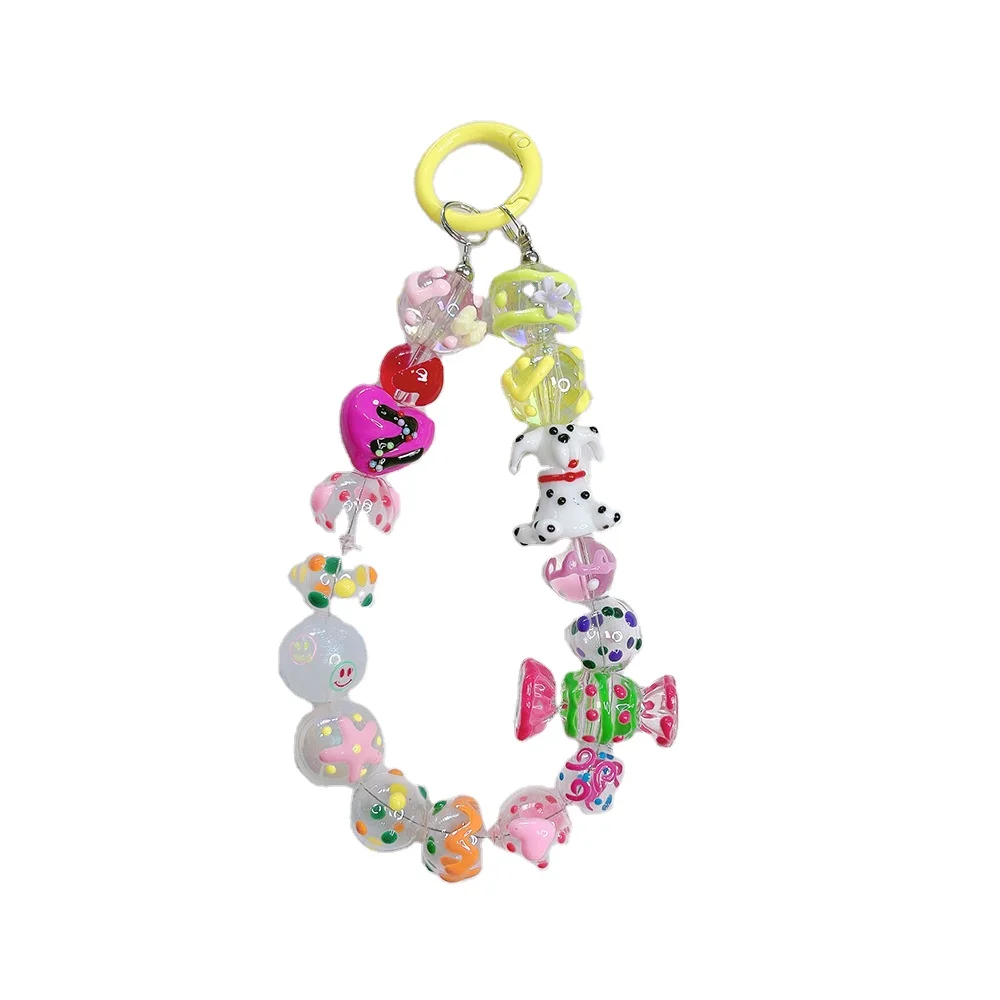 2024 new products Small Fresh Keychain Pendant Diy Phone Case Transparent Beaded Bracelet For Mobile Phone cellphone chains