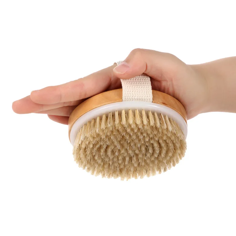 Hot Custom Logo Brand Wooden Round Body Clean Dry Skin Bath Brushes Massage Exfoliating Shower Brush