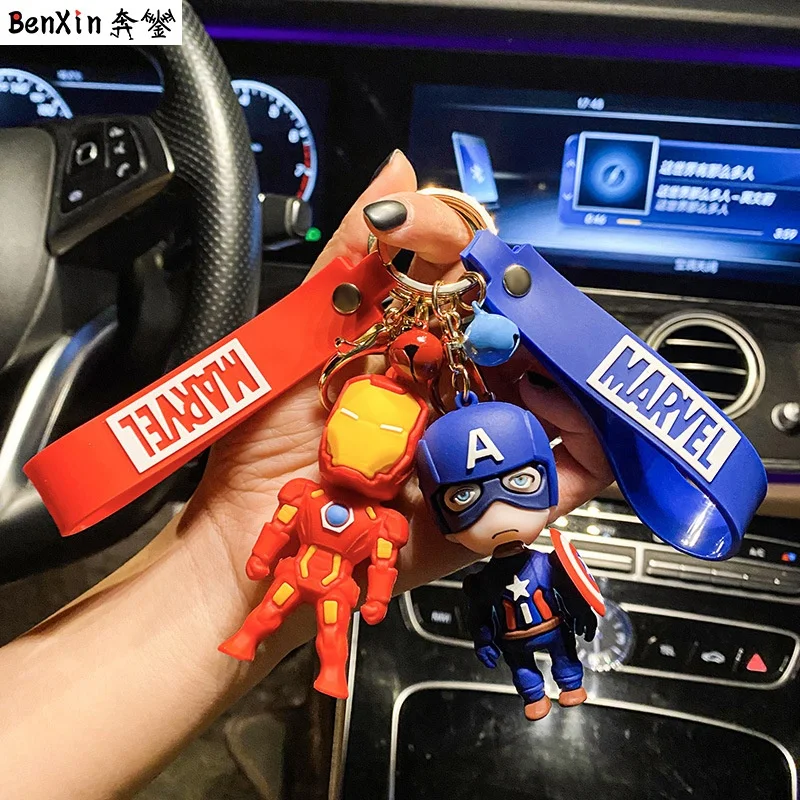 PVC Kids Super Power Captain America Avengers Toy Spider-man Key Ring Chain 3d Cartoon Spiderman Marvel Avenger Keychain