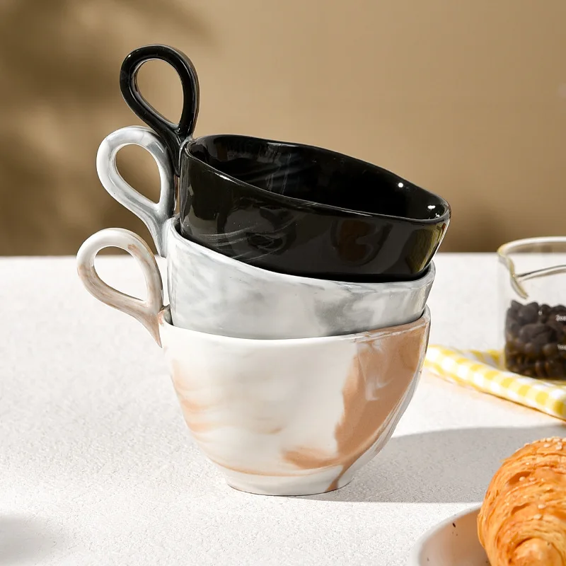 Lelyi Nordic marbled latte art coffee mug Simple and high-value large-caliber ceramic mug