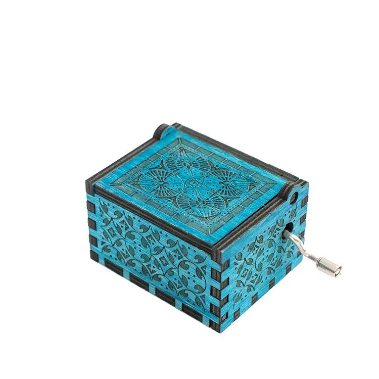 Hand-cranked music box ornament, gift-giving wooden engraved painted music box