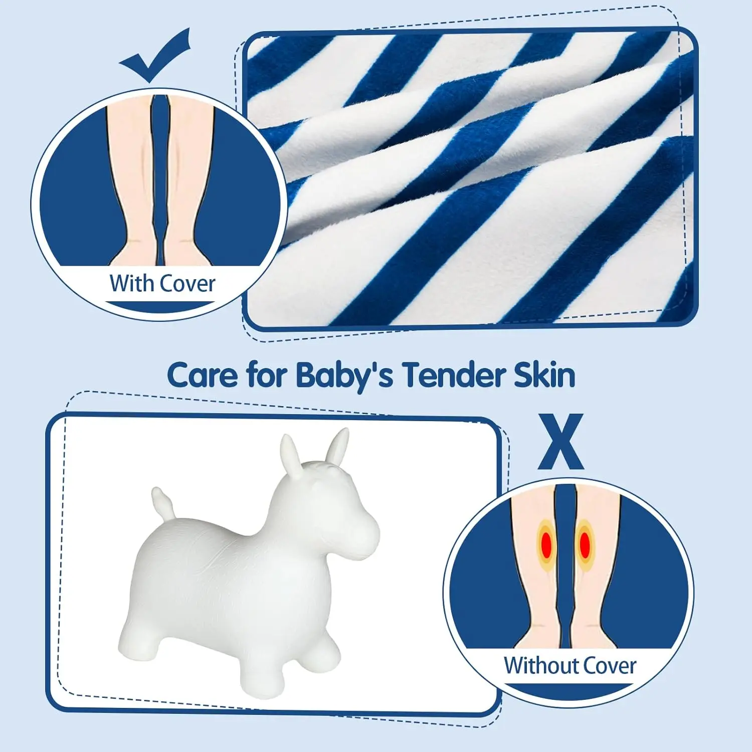 Bouncy Horse Blue Plush Zebra for Toddlers - Inflatable Bouncing Horse Hopper Toy, Ride on Bounce Animal