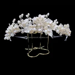 RE3943 New Design Fresh Water Pearl bridal tiara crown wedding flower headband rhinestone hairpiece