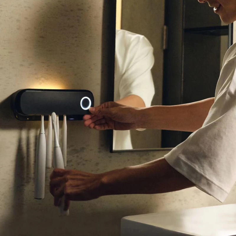 Newest Wall-mounted Toothbrush Holder time display Uv Toothbrush Sterilizer and real Dryer night light