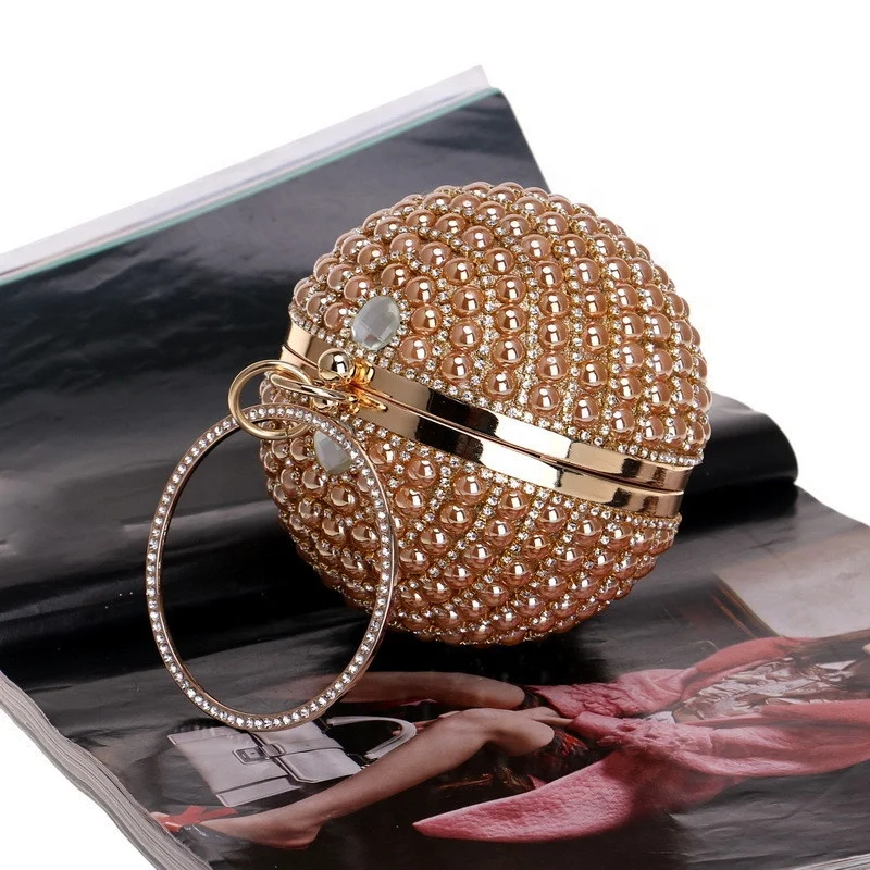 
Fashion round ball shape evening clutch with metal round handle beaded bags handbags women evening bags 