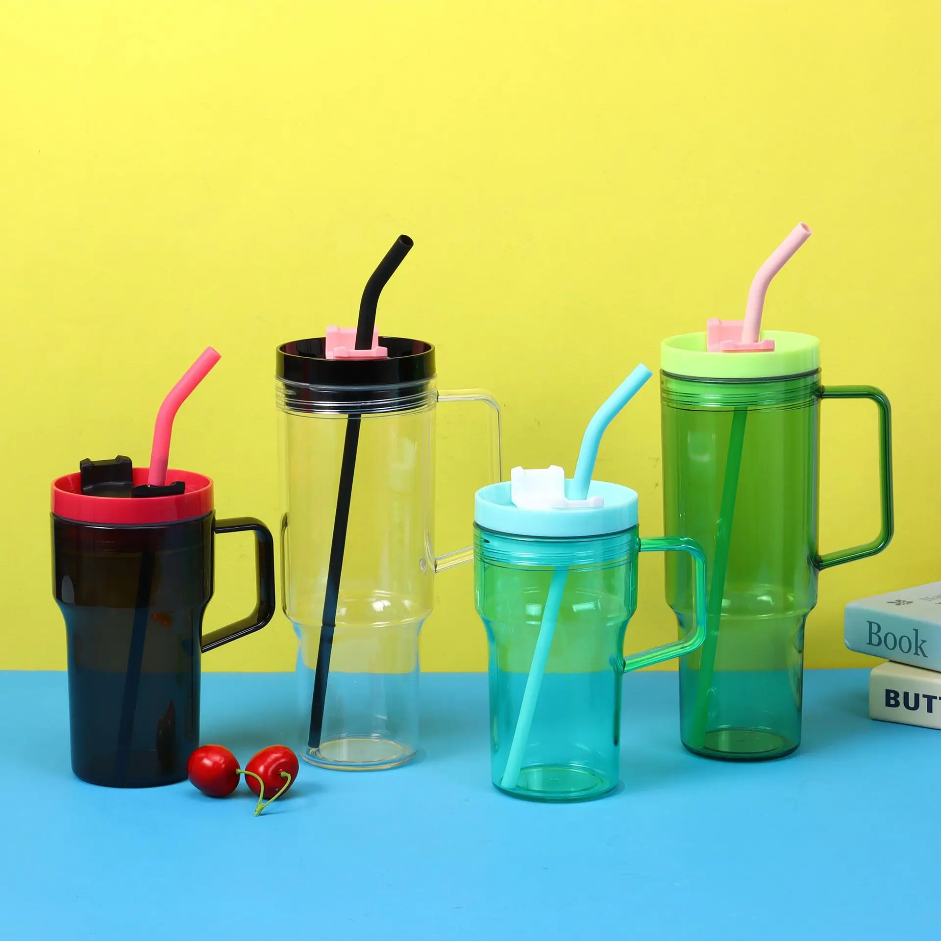 30oz 40oz ECO Friendly Products Plastic Cup clear Colored Acrylic Tumbler Beer Mugs Mason Jars with Handle and Lids