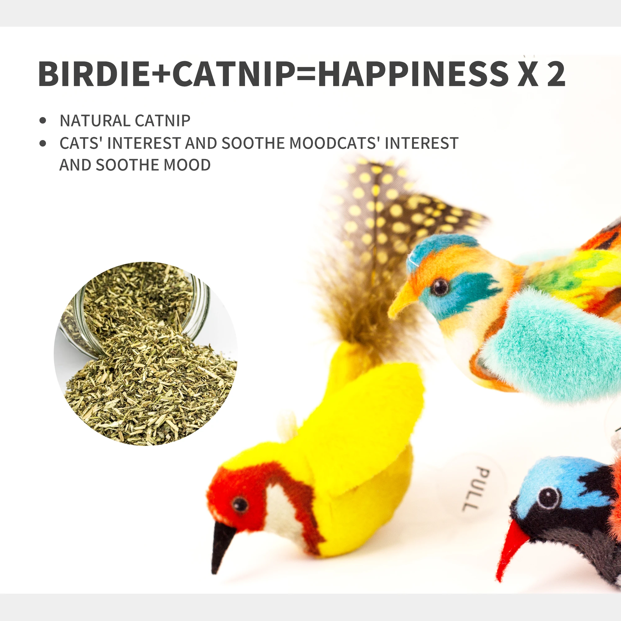 Popular Style Plush Interactive Toys with Feather Button Battery Catnip Chirp Sound Bird Playing Cat Toy