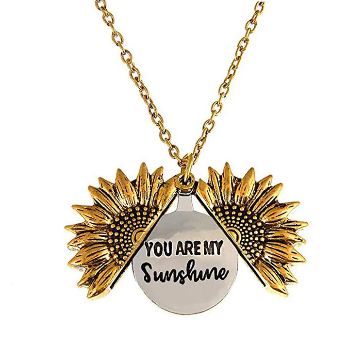Hot sale Custom Fashion Jewelry  You are my sunshine Open Locket Sunflower Pendant Necklace for women and Men