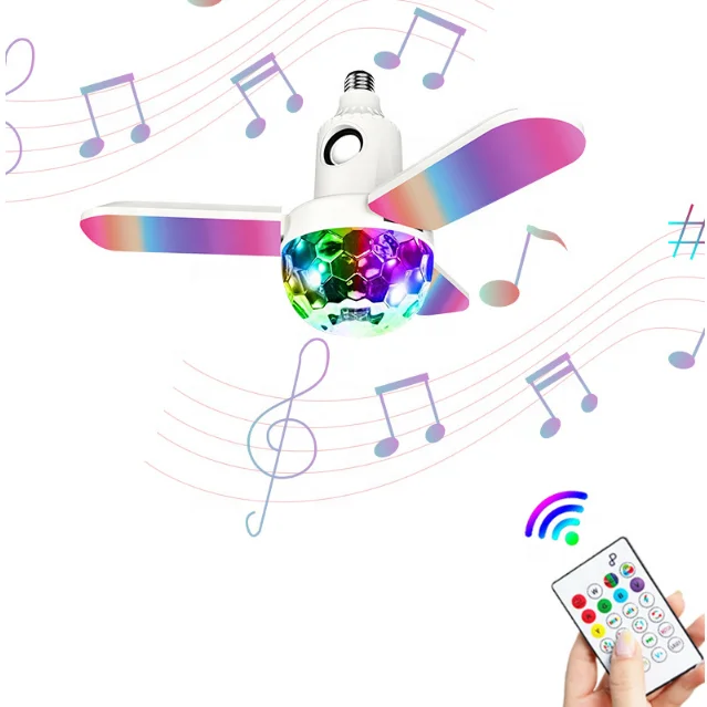 40W Three-Leaf LED Deformation Music Lamp with Big RGB Crystal Ball Projector Light and Remote