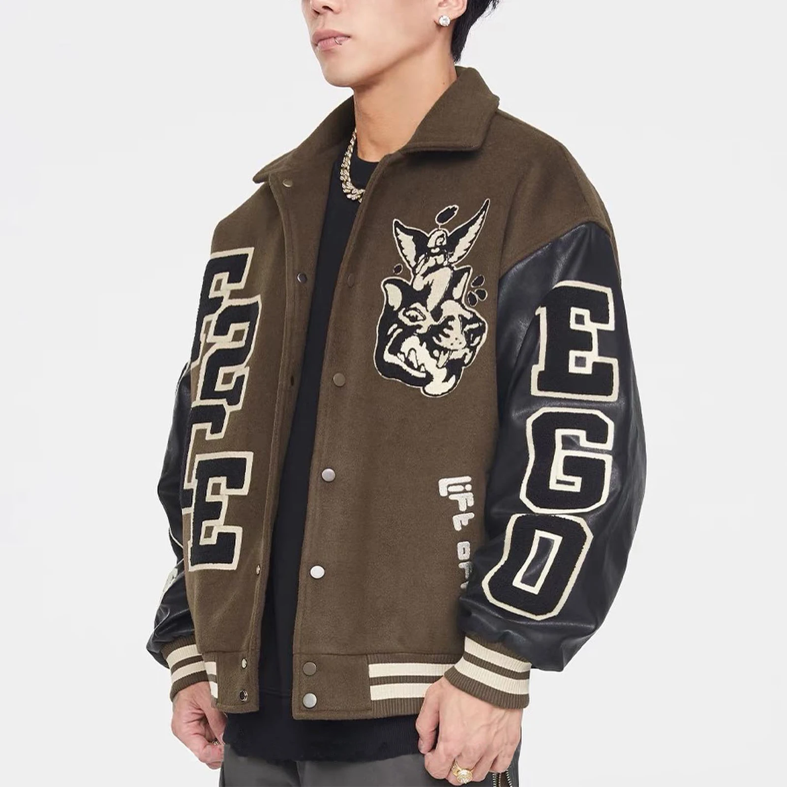 OEM Custom Winter Lettermen Varsity Jacket Vintage University Chenille Patches Logo Embroidery Bomber Jackets for Men