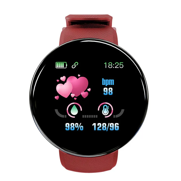 2022 New Waterproof D18 B-T Smart Watch Blood Pressure Round Sleep Fitness Health Tracker Smart Bracelet