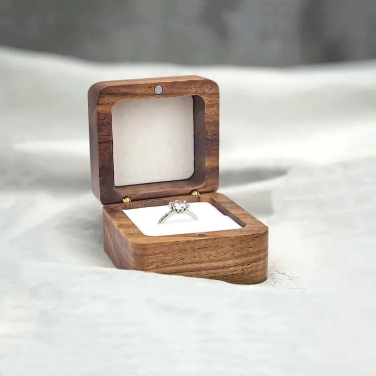 Personalized Wooden Ring Box Mini Engagement Ring Holder Box With Single Slot