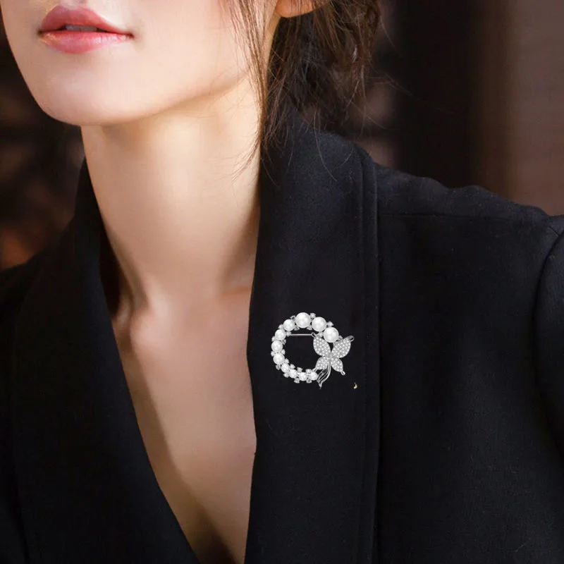 Wholesale Pearl Baroque Brooches Crystal Diamond Butterfly Brooch Pin Wedding Gift Brooch Fashion Suit Clothing Decoration