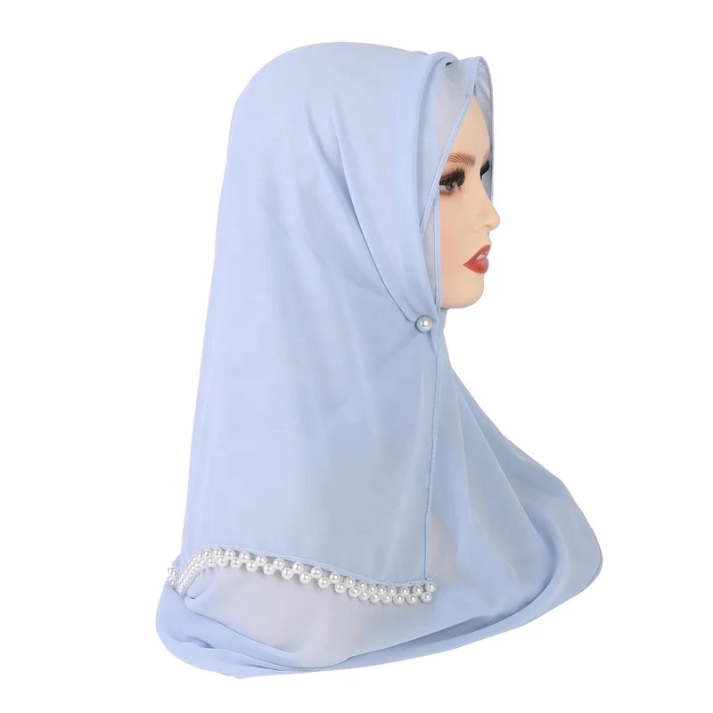 
luxury scarf Beaded chiffon muslim hijab pearl plain chiffon hijab african scarfs for women stock muslim 2021 