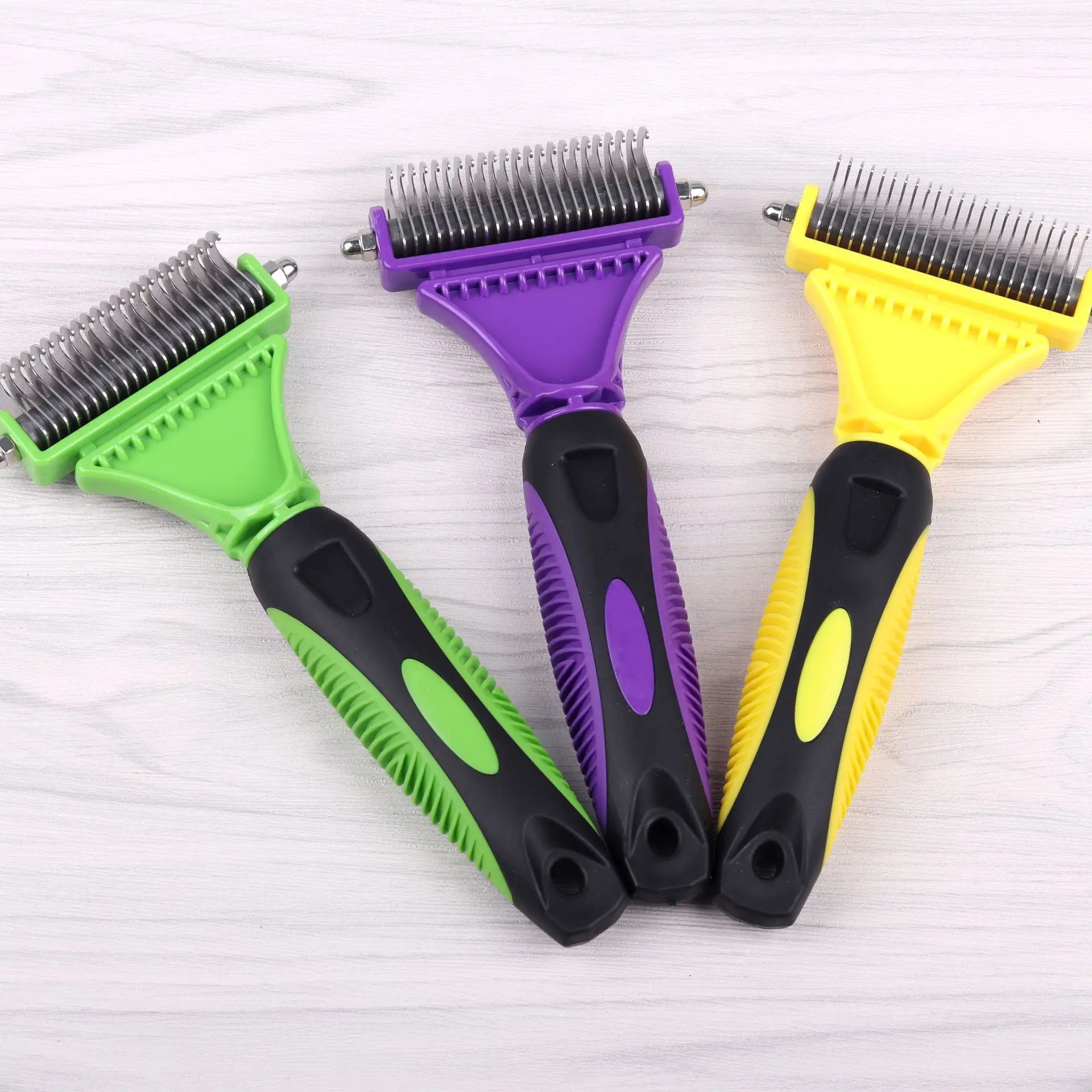 Amazon hot selling double side pet cat dog stainless steel grooming knotted hair removal dematting brush comb wholesale 2021
