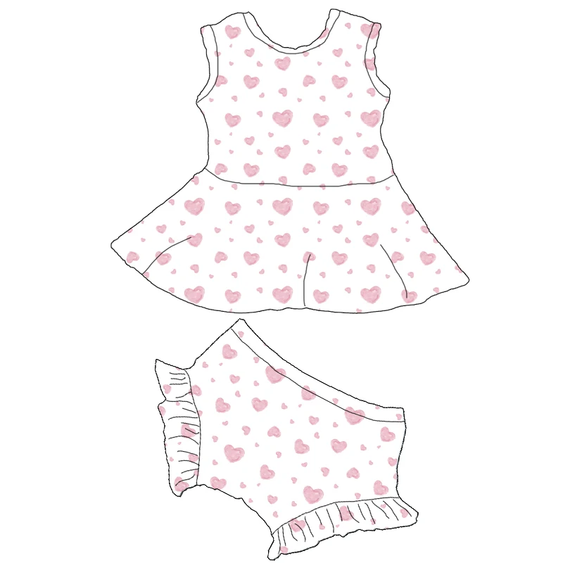 new style boutique kids clothing beautiful top sleeveless dress and bloomer  clothing girl dress heart printed valentines dress