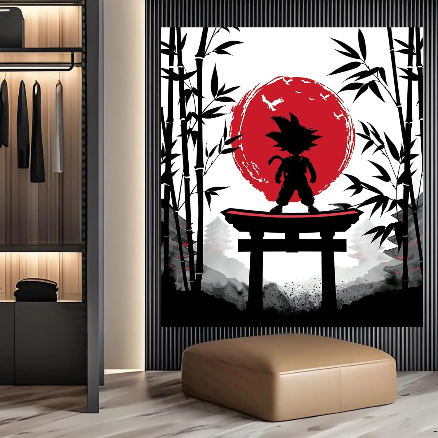 Custom Personalized  Anime Tapestry lack Forest Wall Decor Tapestry Wall Hanging Aesthetic Cool Red Sunrise Room Decor