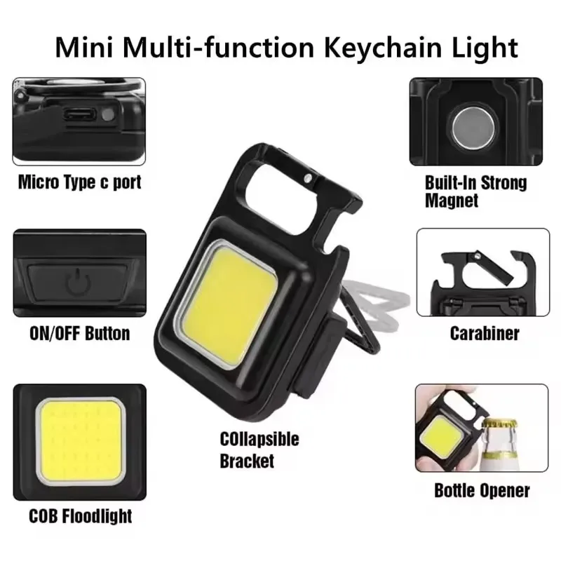 Portable Bright 500MAH USB LED Rechargeable Torch Light Small Pocket Flashlights Camping Keychain Light