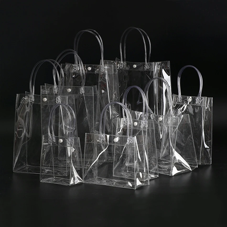 
All Transparent Portable Cosmetic Toy Gift Plastic PVC Packing Tote Bag With Handle 