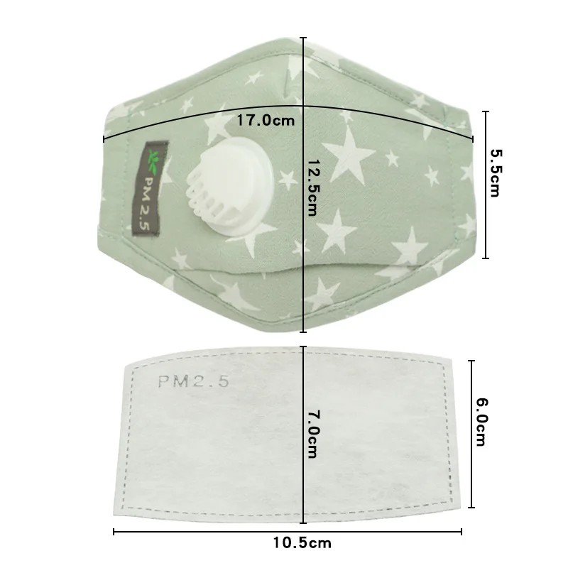 
Fast delivery kids cotton cartoon design maskes with filter valve washable reusable maskes PM2.5 outdoor fashion facemask 